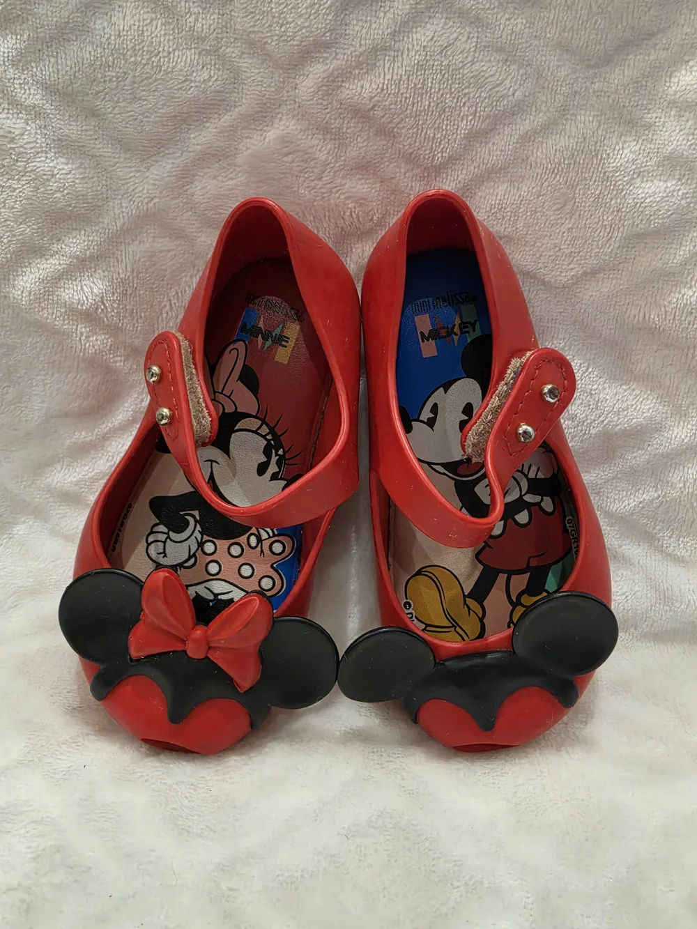 Mini Melissa Kids Sz 6 Red Disney Mickey Minnie Mouse Jelly Shoes w/ Ear Accents